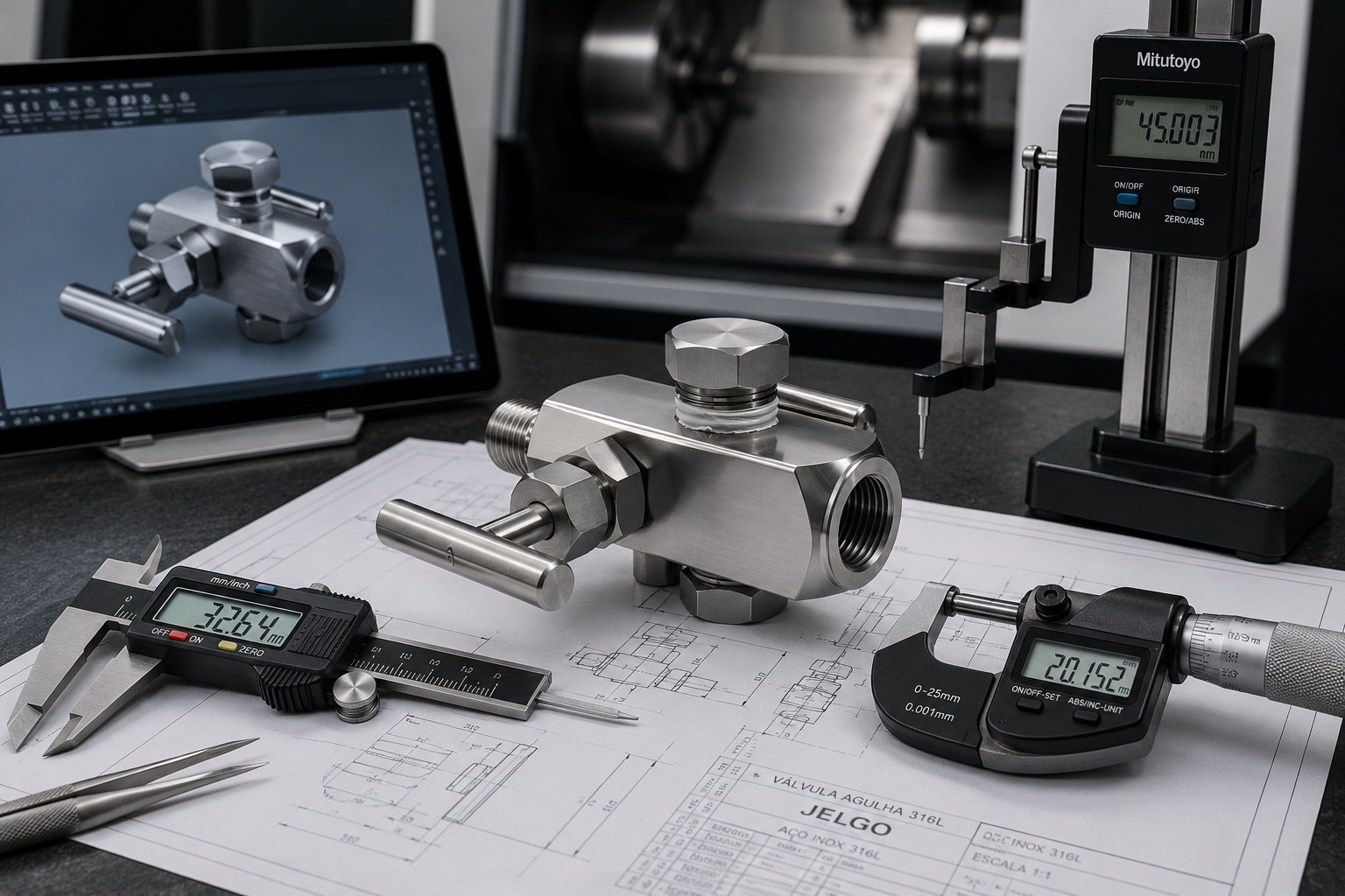 Controle de qualidade e inspeção dimensional de acessórios para instrumentação industrial — JELGO